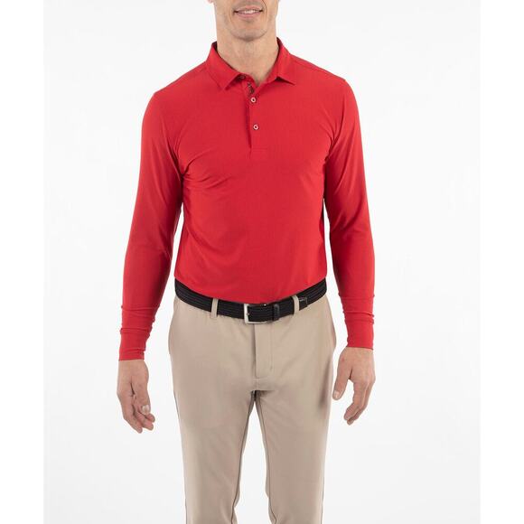 Bobby Jones Men's Red Performance Jersey Balata Long-Sleeve Polo Shirt Size L - Picture 1 of 9